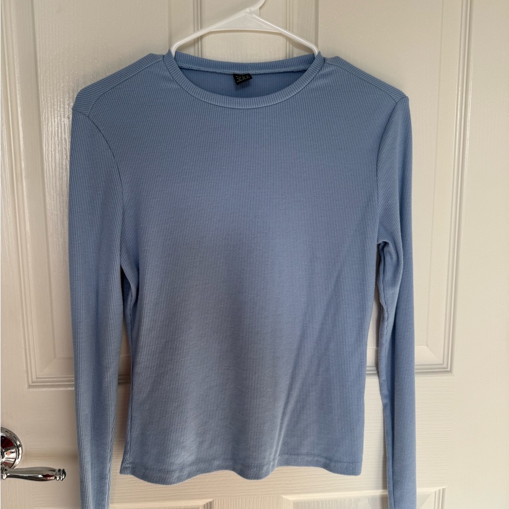 SHEIN Fitted Blue Long Sleeve Tee